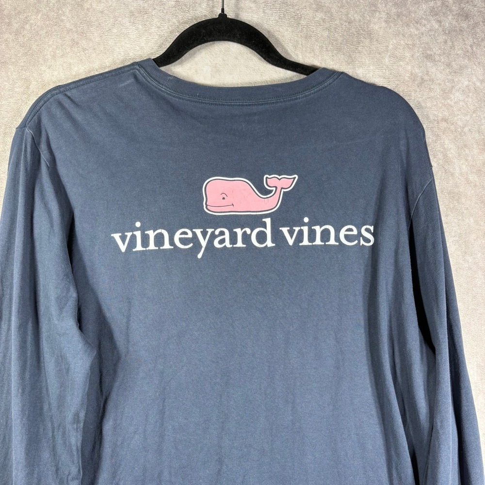 Vineyard Vines Whale Shirt Mens Medium Blue Long Sleeves Pocket Crew Neck Cotton